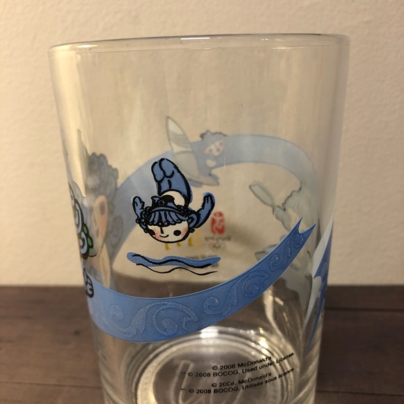 Mcdonalds 2008 Beijing Olympic Glass Cup Blue Mascot BeiBei 5" tall - Picture 2 of 8